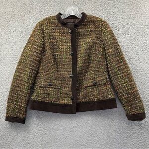 Talbots Tweed Blazer with Green and Brown Accents Size 10